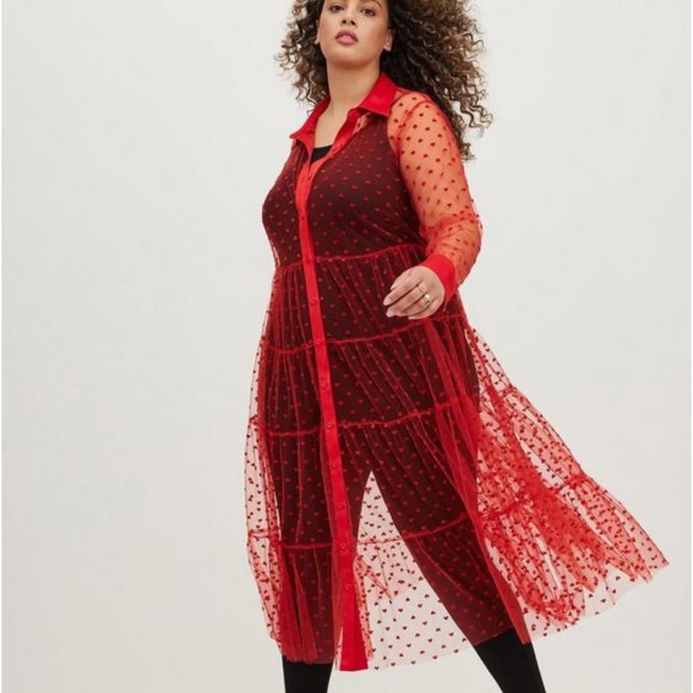 Torrid Red Mesh Heart Kimono
